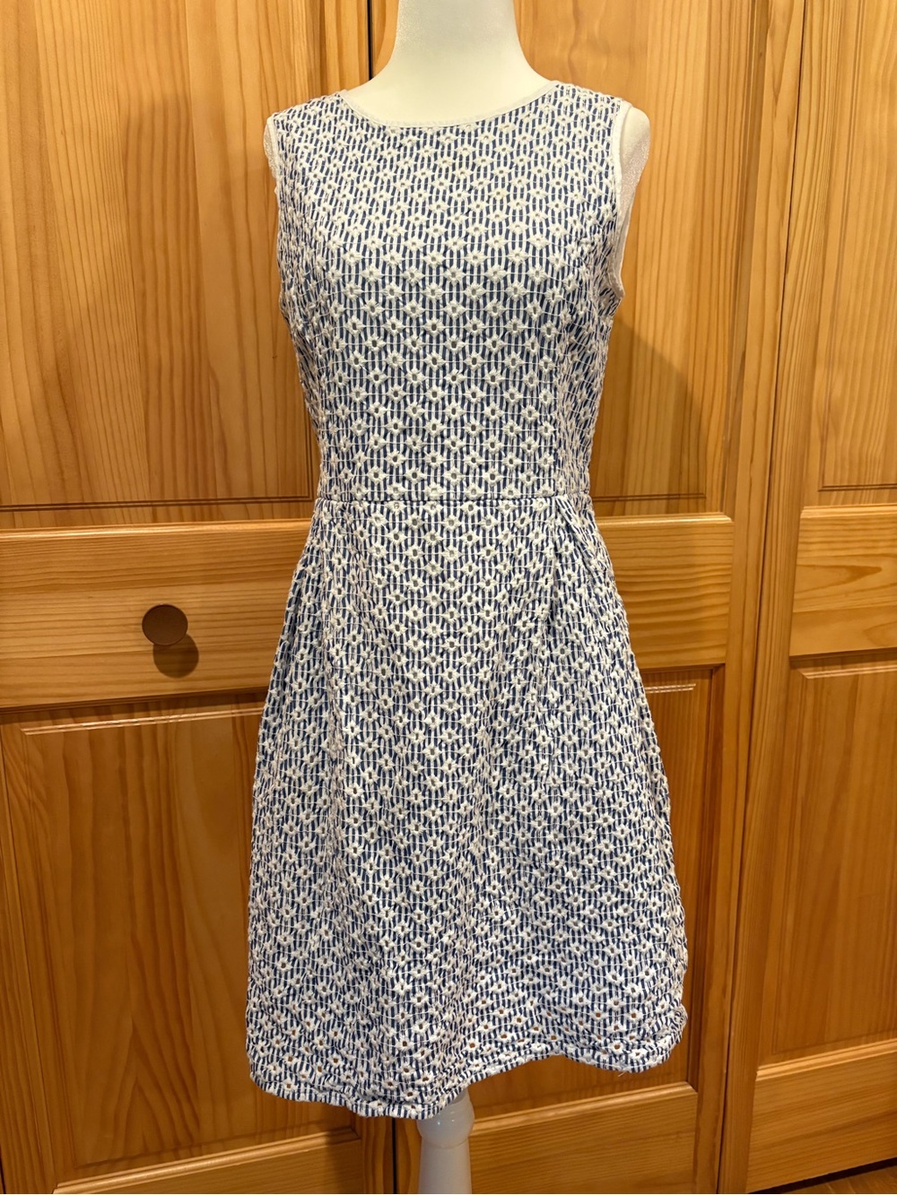 Brooks Brothers Broderie Anglaise Mini Dress Blue White Eyelet Embroidered Sz 10